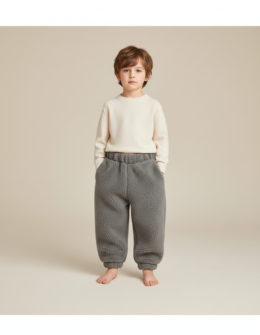 Pantalon Gris Polaire Doux Chaud Ample Enfant - Molleton