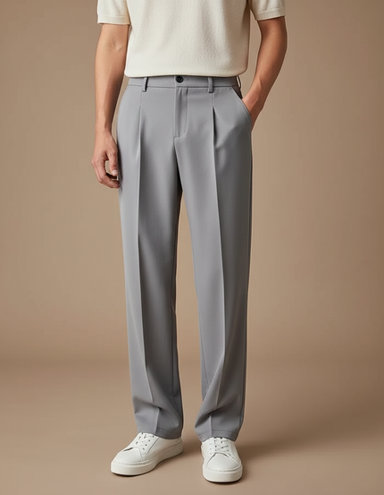 Pantalon À Pince Gris - Polyester