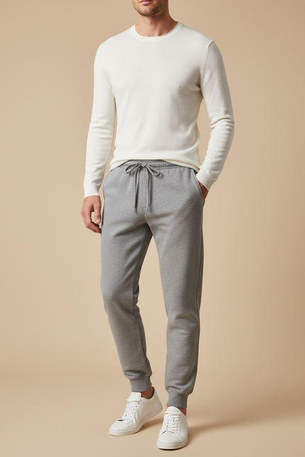 Pantalon Gris Cordon De Serrage Jogging Homme - Molleton