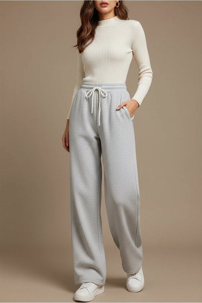 Pantalon Gris Décontracté Ample Molletonné Femme
