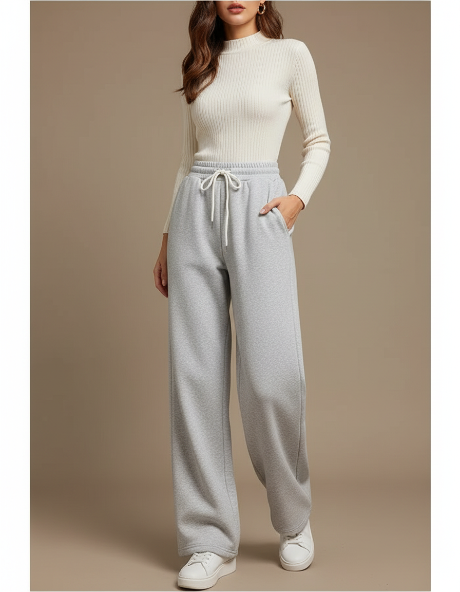 Pantalon Gris Décontracté Ample Molletonné Femme