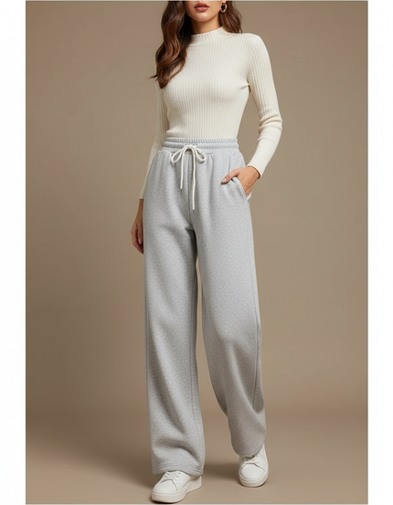 Pantalon Gris Décontracté Ample Molletonné Femme