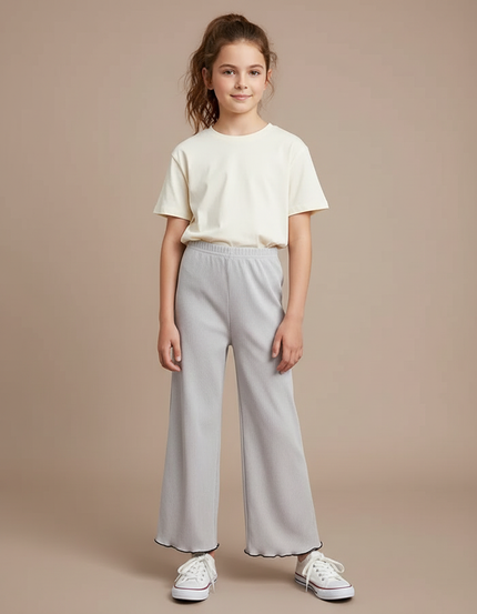 Pantalon Gris Côtelé Évasé Confortable Fille - Maille