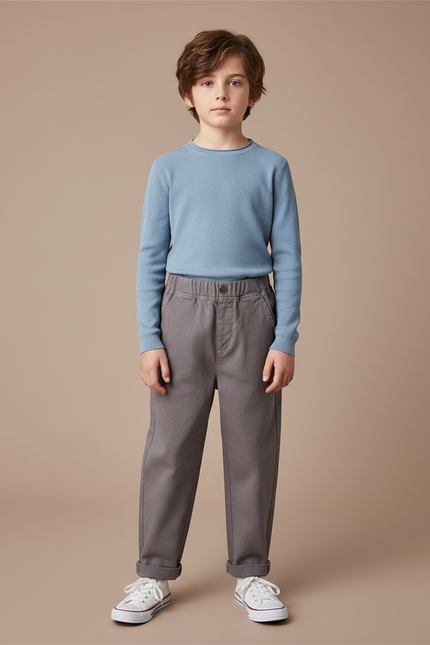 Pantalon Gris Cargo Ample Confortable Enfant Coton