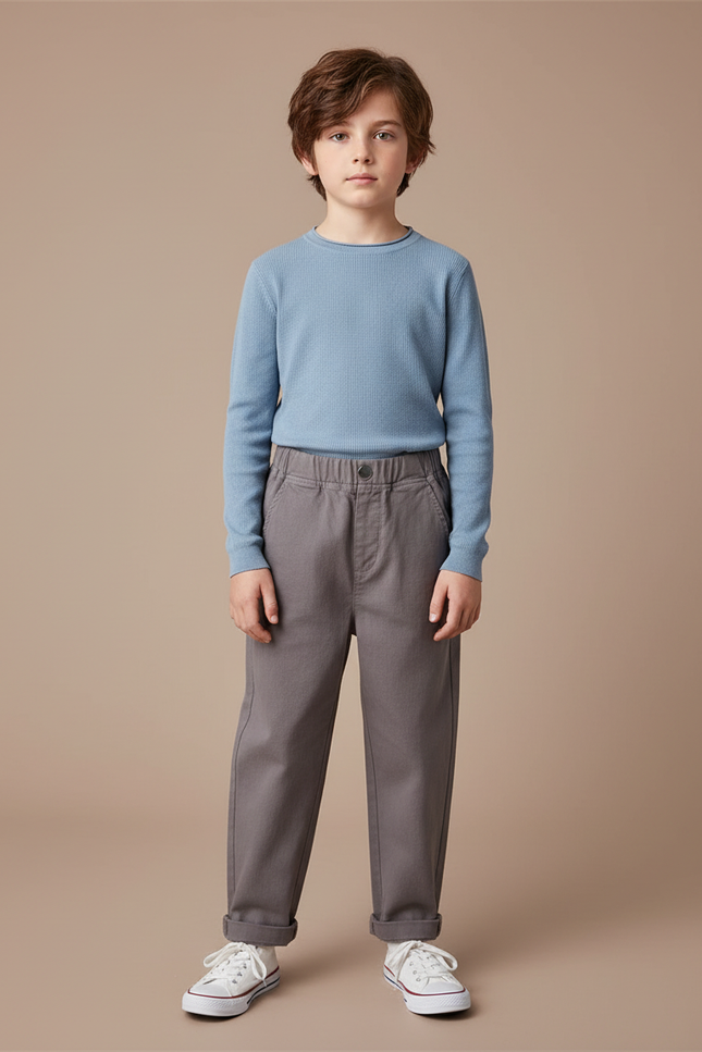 Pantalon Gris Cargo Ample Confortable Enfant Coton
