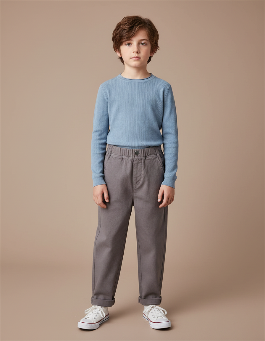 Pantalon Gris Cargo Ample Confortable Enfant Coton