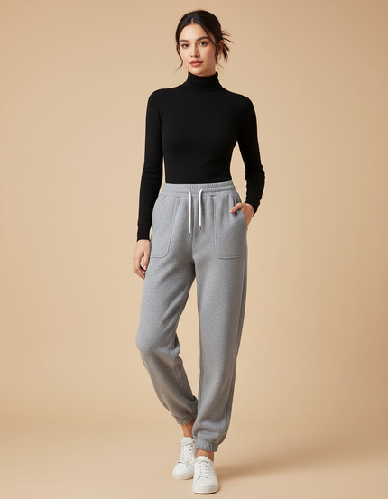 Pantalon Gris Molletonné Ample Confortable Décontracté Femme