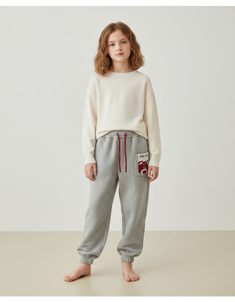 Pantalon Gris Molletonné Enfant Décontracté Cordon