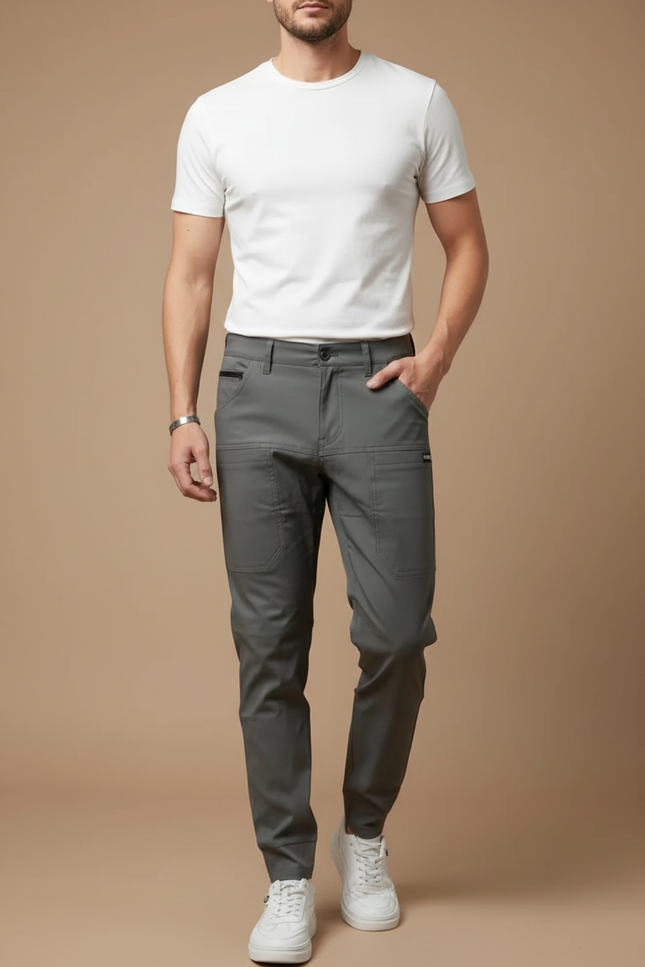 Pantalon Gris Cargo Homme Multi-poches Décontracté Slim - Gabardine