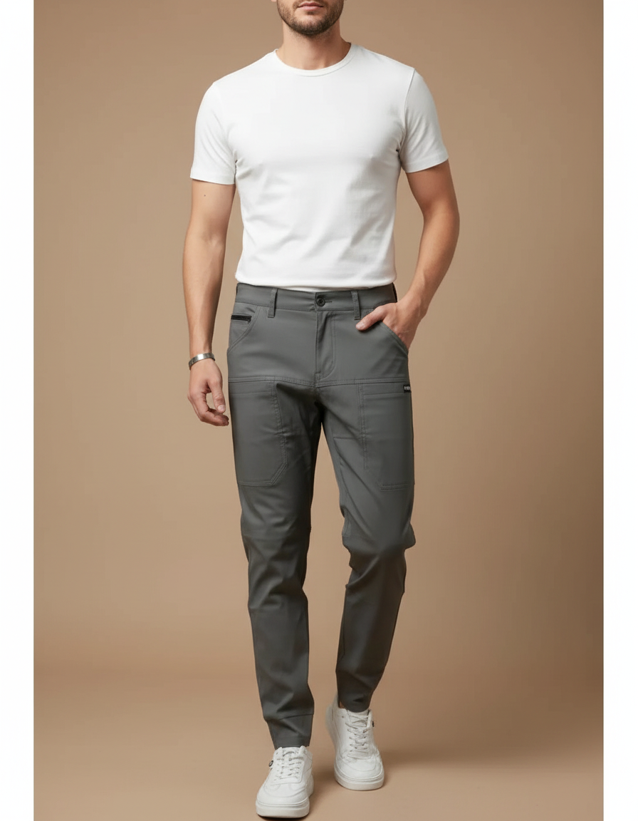 Pantalon Gris Cargo Homme Multi-poches Décontracté Slim - Gabardine