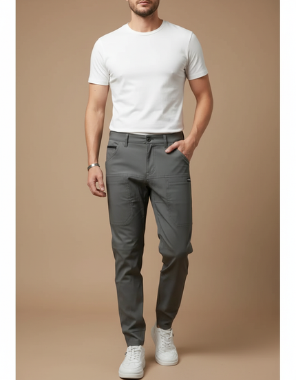 Pantalon Gris Cargo Homme Multi-poches Décontracté Slim - Gabardine