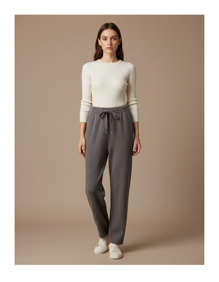 Pantalon Gris Laine Tricoté Décontracté Cordon Femme
