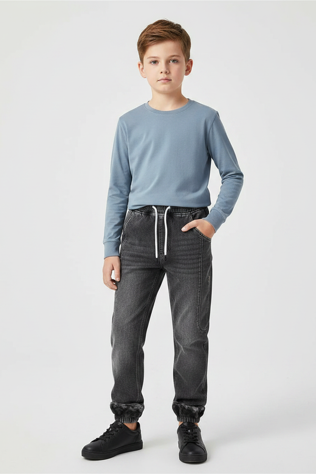Pantalon Gris Jogger Molletonné Chaud Enfant - Jean