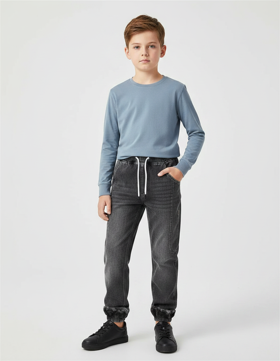 Pantalon Gris Jogger Molletonné Chaud Enfant - Jean