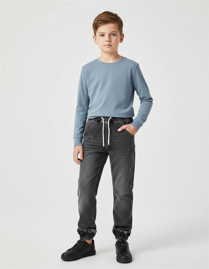 Pantalon Gris Jogger Molletonné Chaud Enfant - Jean