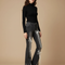 Pantalon Gris Évasé Rubans Dentelle Vintage Femme - Jean