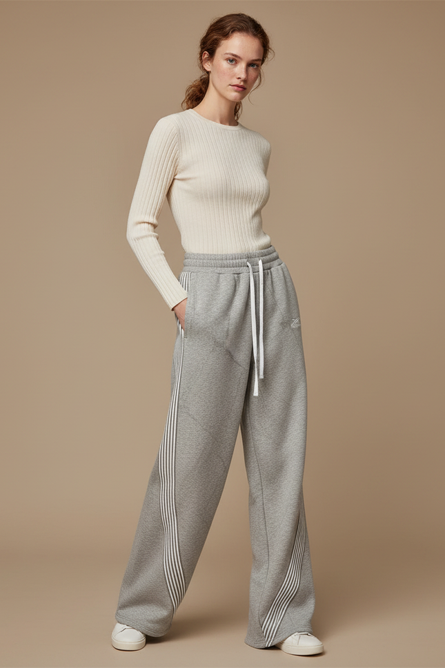 Pantalon Rayé Gris Et Blanc - Molleton