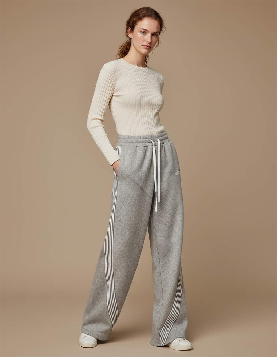 Pantalon Rayé Gris Et Blanc - Molleton