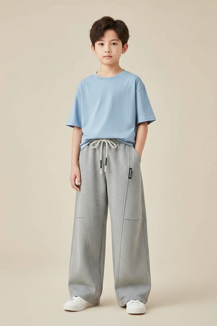 Pantalon Gris Ample Décontracté Coton Sport Enfant - Molleton