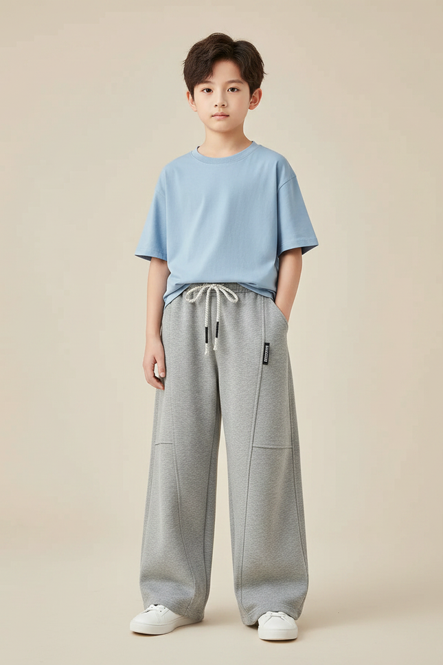 Pantalon Gris Ample Décontracté Coton Sport Enfant - Molleton