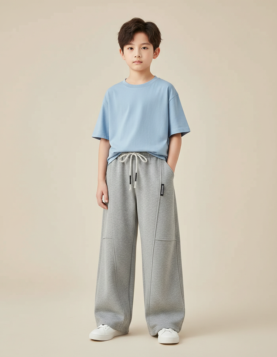 Pantalon Gris Ample Décontracté Coton Sport Enfant - Molleton