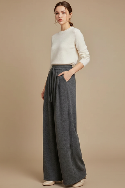 Pantalon En Laine Gris Femme - Molleton