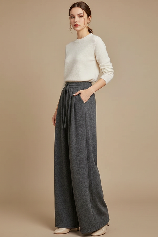Pantalon En Laine Gris Femme - Molleton