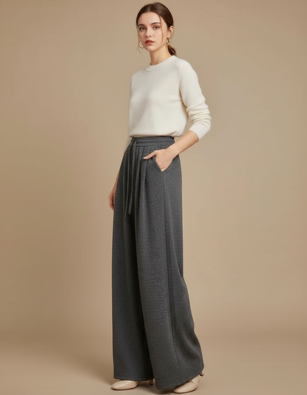 Pantalon En Laine Gris Femme - Molleton