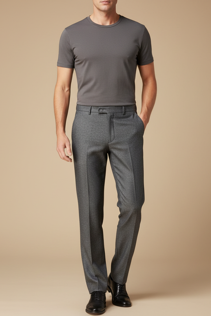 Pantalon Gris Élégant Droit Business Homme Motif Discret - Laine