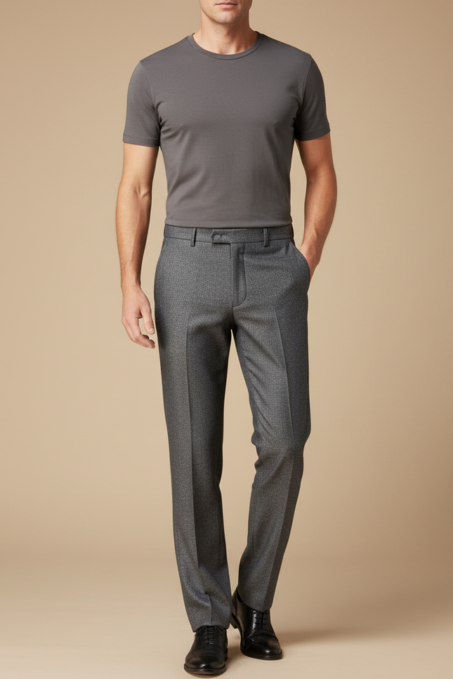 Pantalon Gris Élégant Droit Business Homme Motif Discret - Laine