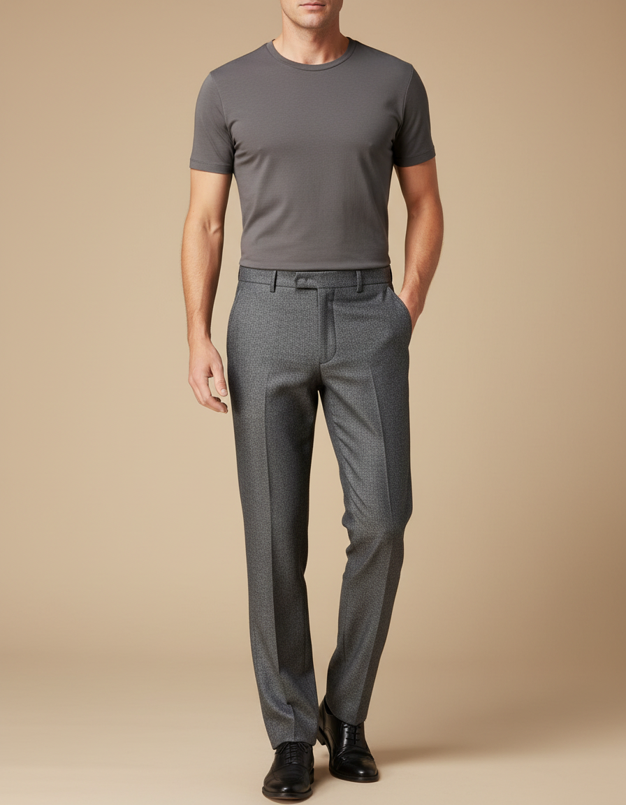 Pantalon Gris Élégant Droit Business Homme Motif Discret - Laine