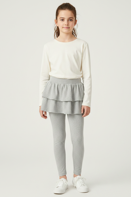 Pantalon Gris Legging Jupe Fille Coton Confortable