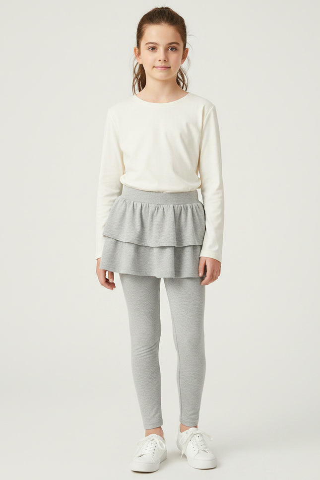 Pantalon Gris Legging Jupe Fille Coton Confortable