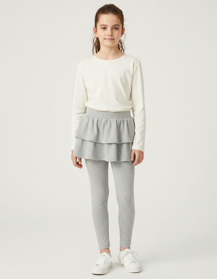 Pantalon Gris Legging Jupe Fille Coton Confortable