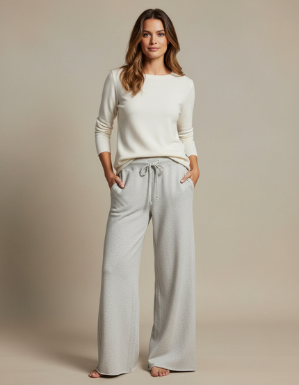 Pantalon Gris Ample Coton Décontracté Fluide Femme - Molleton