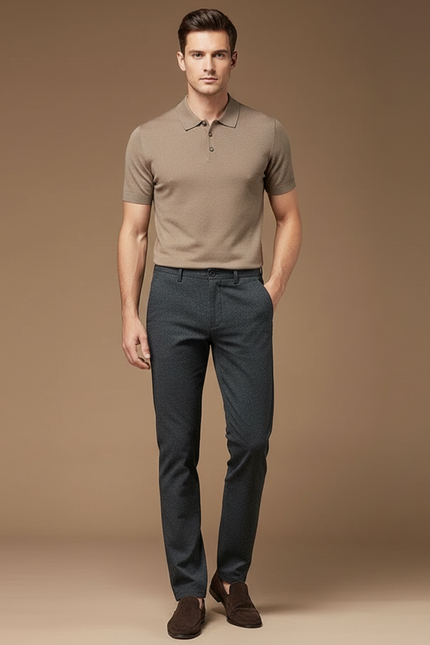 Pantalon Gris Homme Décontracté Ajusté Élégant Uni - Laine