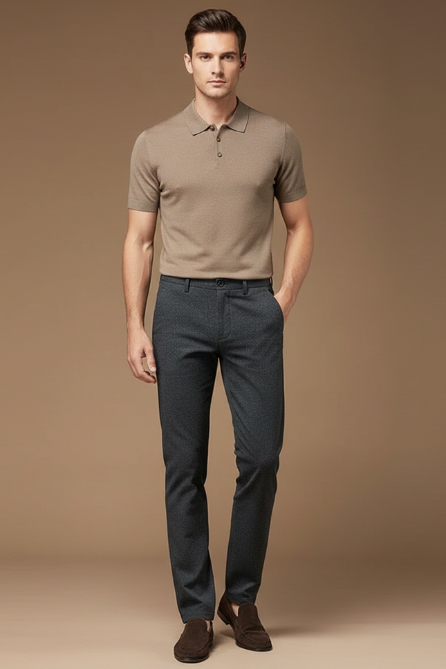 Pantalon Gris Homme Décontracté Ajusté Élégant Uni - Laine