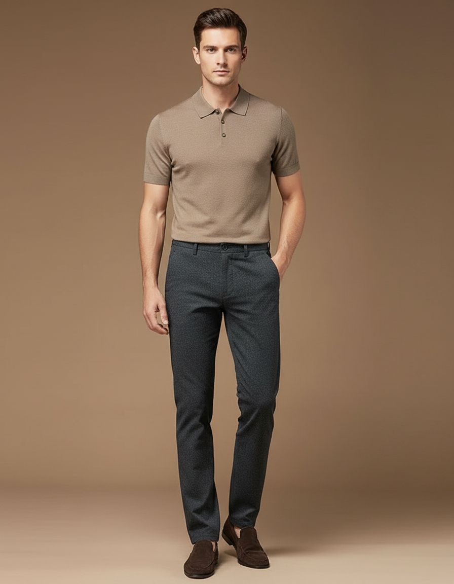 Pantalon Gris Homme Décontracté Ajusté Élégant Uni - Laine
