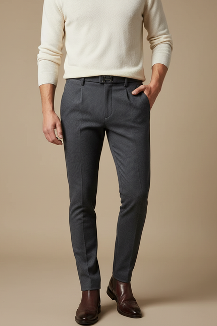 Pantalon Gris Slim Habillé Carreaux Homme - Laine