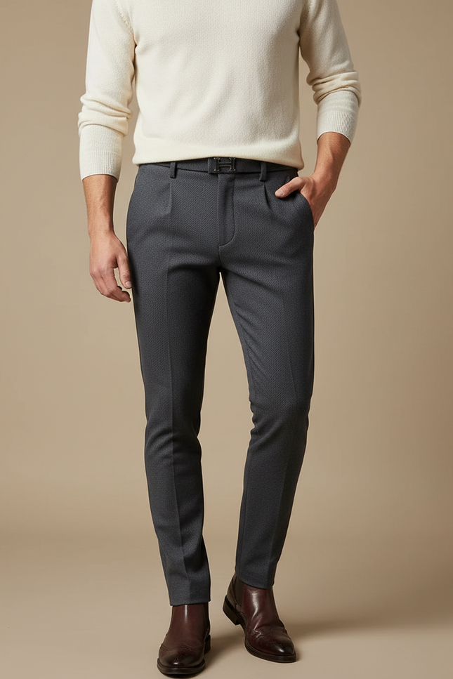 Pantalon Gris Slim Habillé Carreaux Homme - Laine