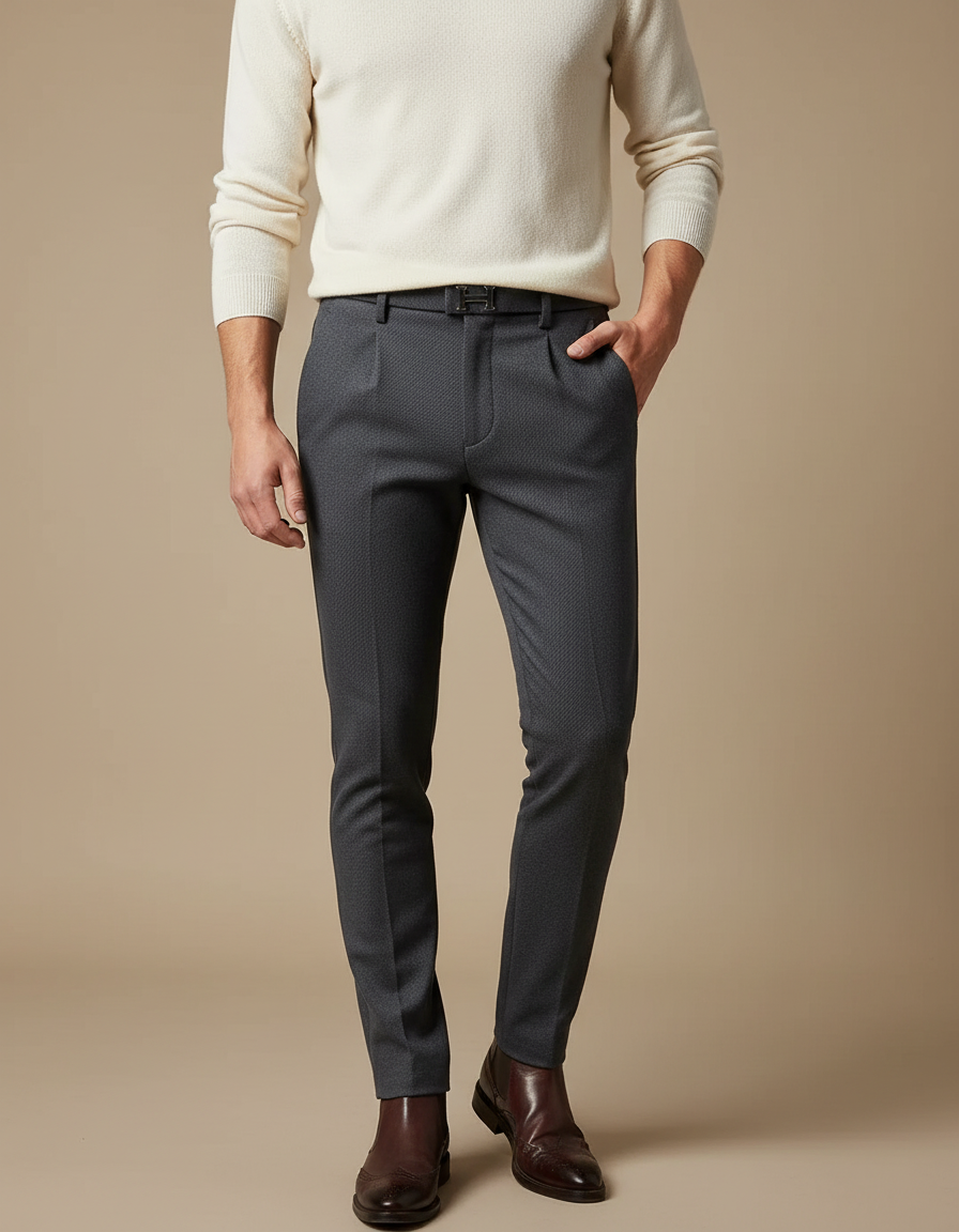 Pantalon Gris Slim Habillé Carreaux Homme - Laine