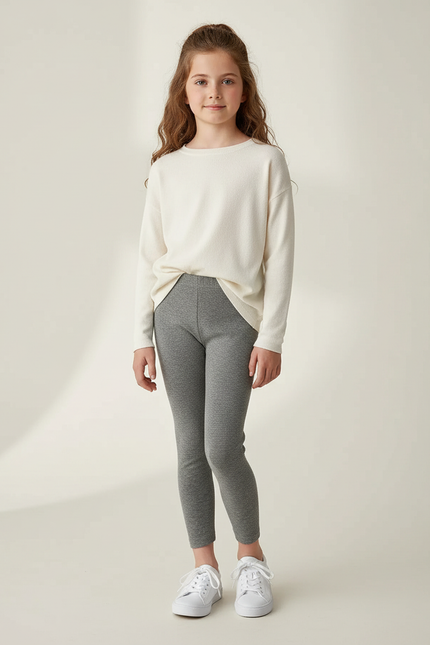Pantalon Gris Legging Fille Extensible Confortable Slim - Maille