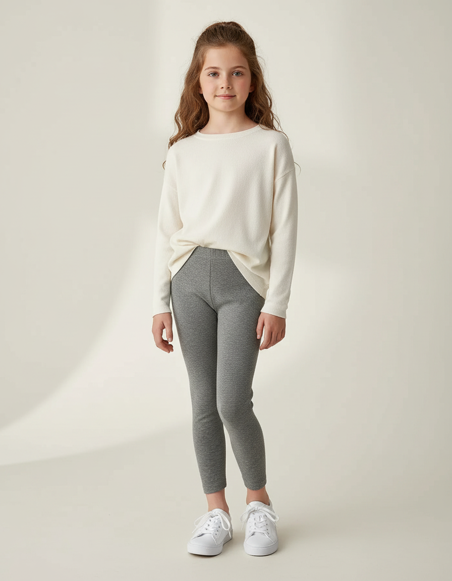 Pantalon Gris Legging Fille Extensible Confortable Slim - Maille