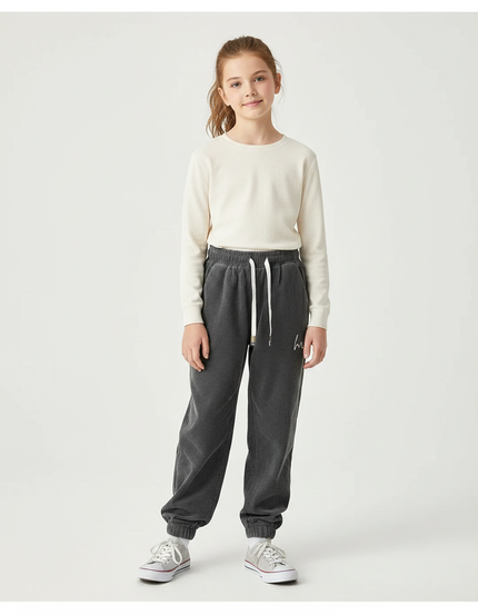 Pantalon Gris Côtelé Large Brodé Cordon - Cordé