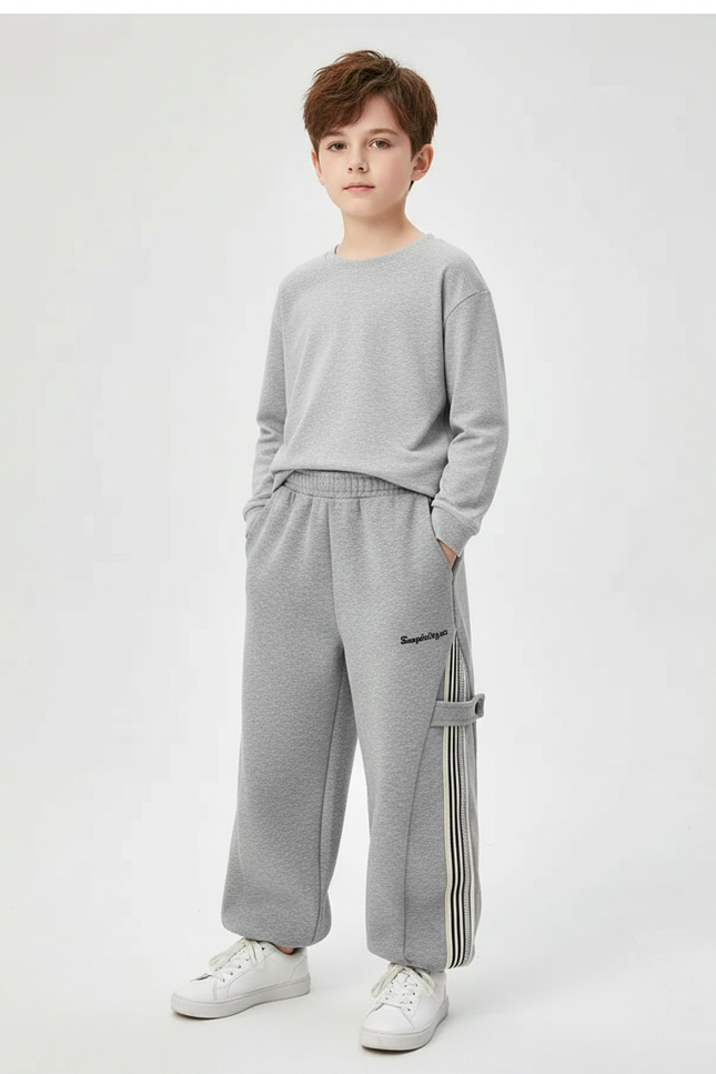 Pantalon Gris Ample Décontracté Coton Garçon - Molleton
