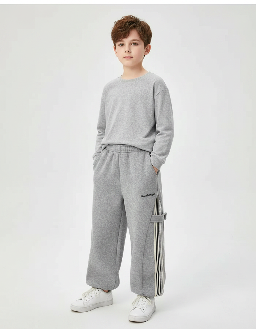 Pantalon Gris Ample Décontracté Coton Garçon - Molleton