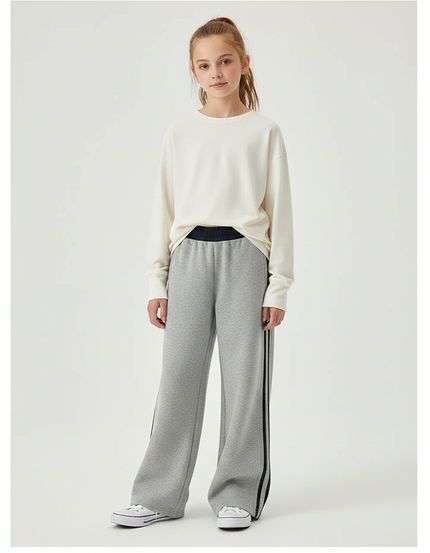 Pantalon Gris Large Molletonné Rayures Sport Enfant