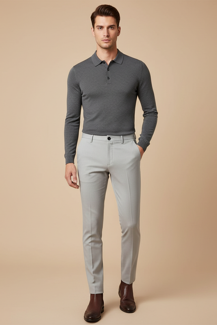 Pantalon Gris Habillé Slim Élégant Discret Chic - Gabardine
