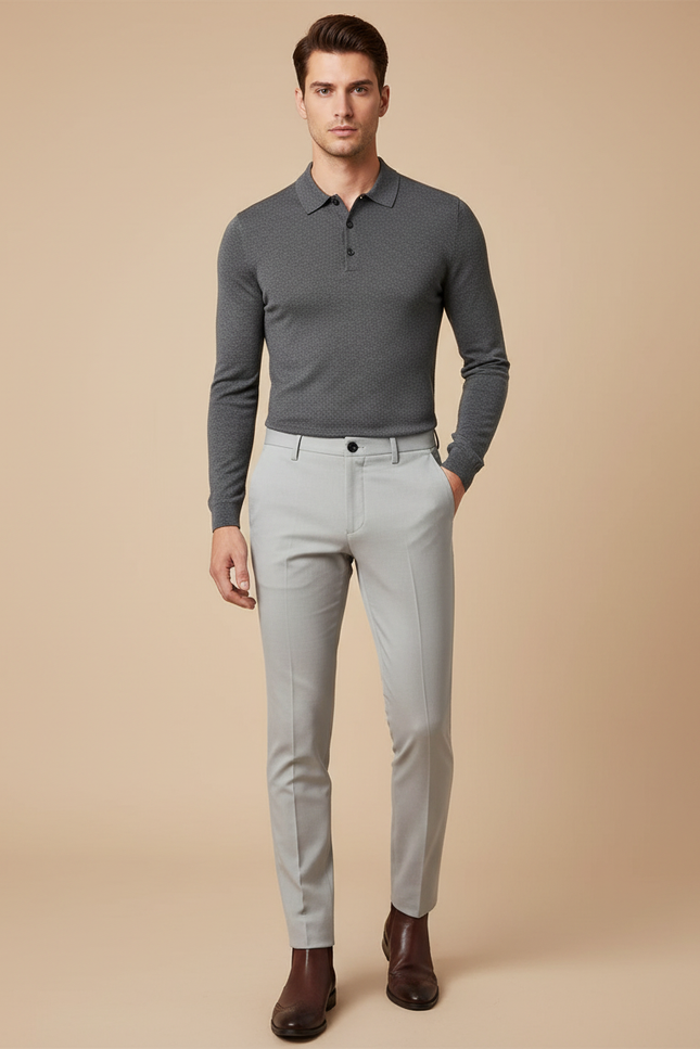 Pantalon Gris Habillé Slim Élégant Discret Chic - Gabardine