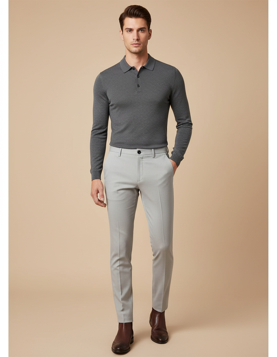 Pantalon Gris Habillé Slim Élégant Discret Chic - Gabardine